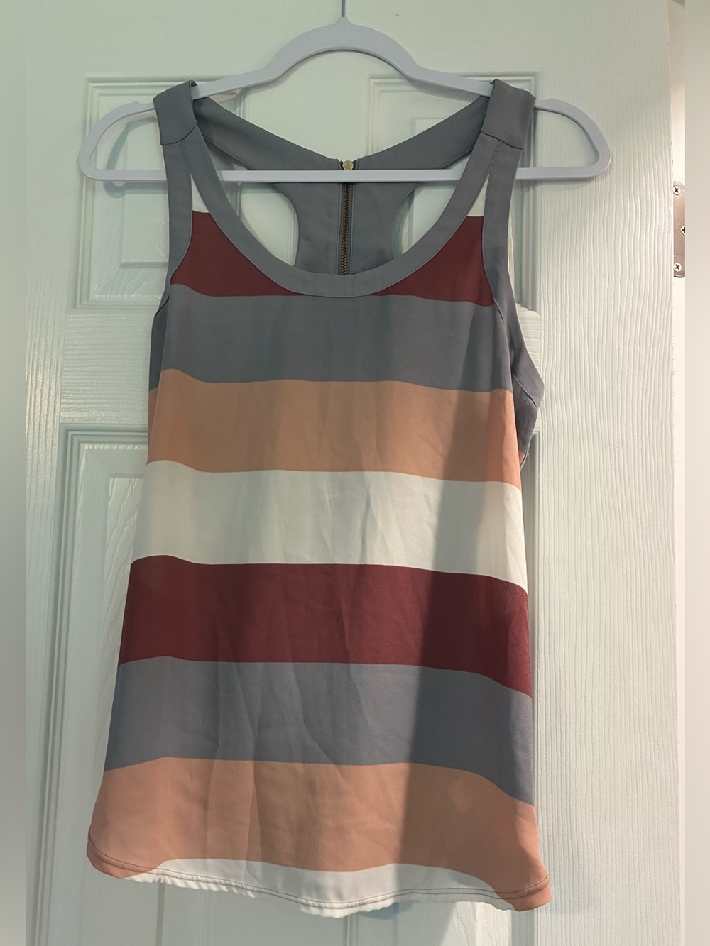 Express Striped Racerback Tank Top in Gray, Peach, Cream & Maroon